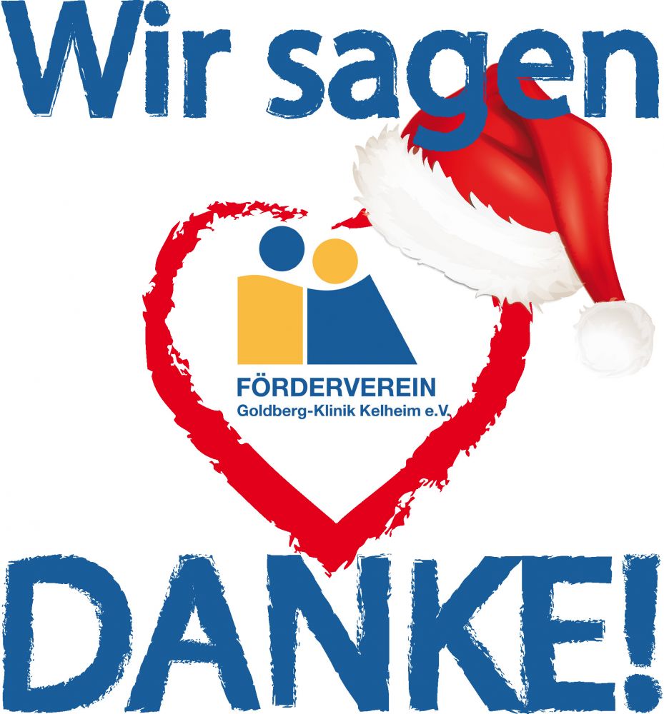 Logo Förderverein im Herz mit Weihnachtsmannmütze und wir sagen Danke Schriftzug